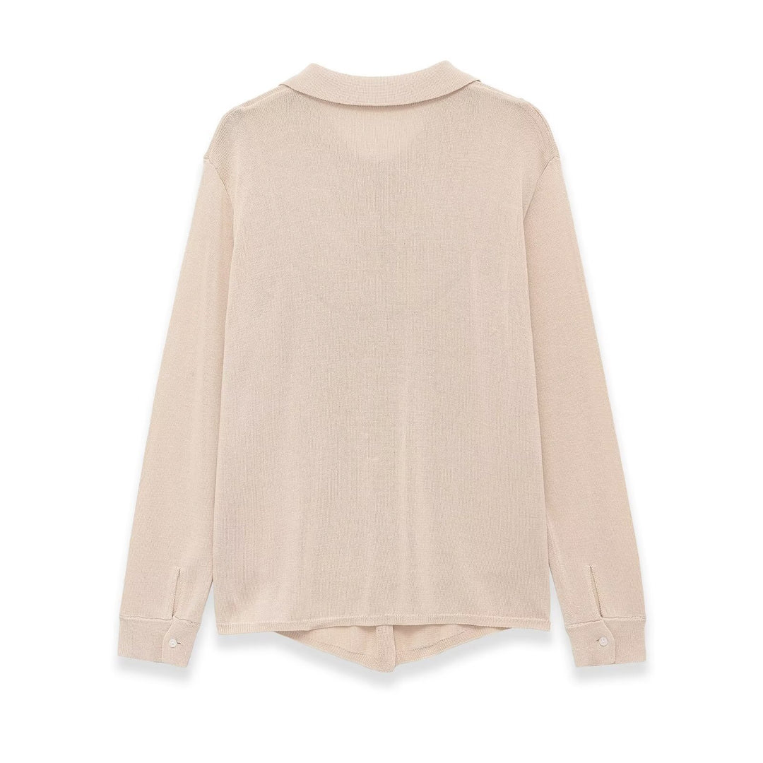 Damen Leichter Strick-Cardigan mit Hemdkragen und Knopfleiste Nord Taschen