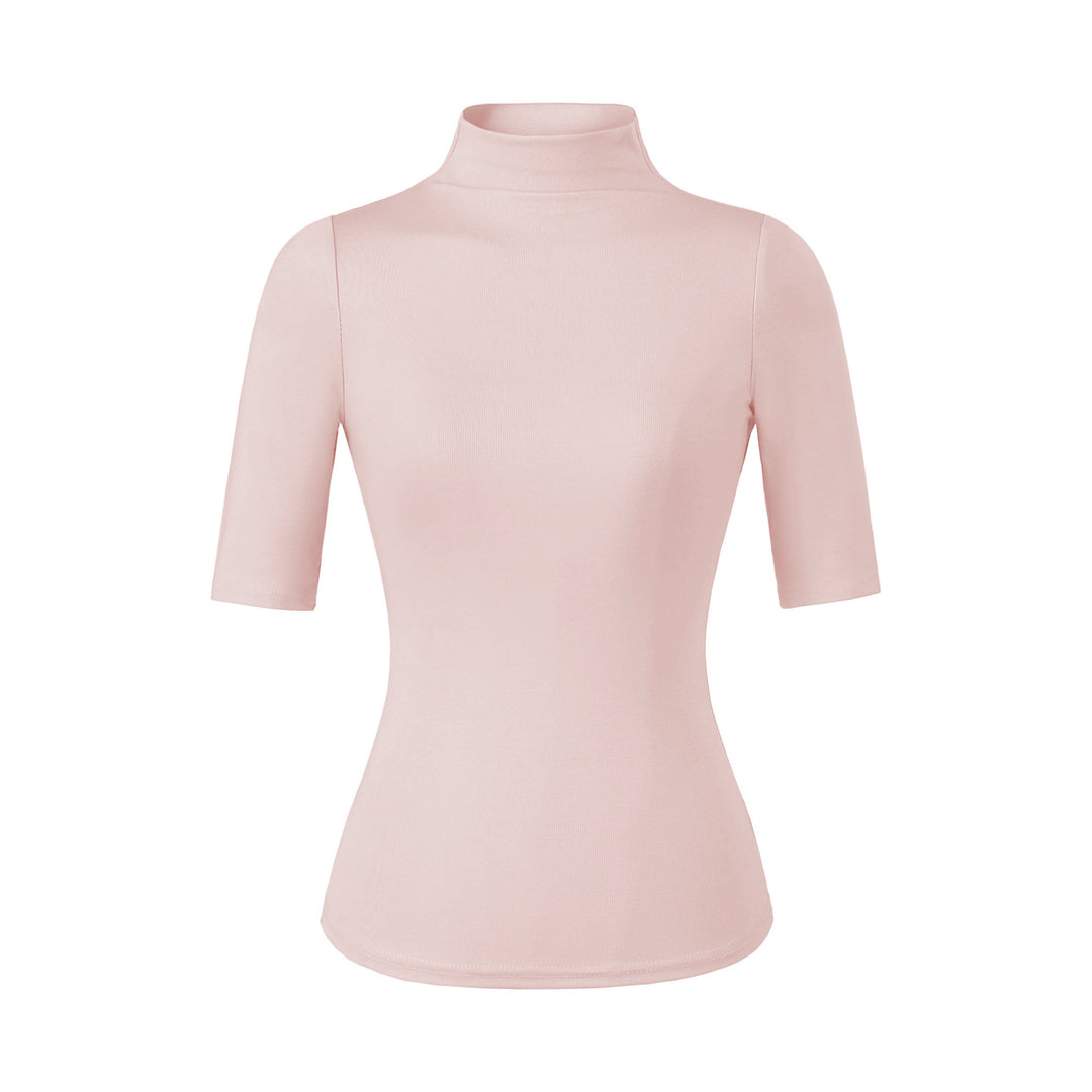 Damen Figurbetontes Stehkragen-Shirt mit halblangen Ärmeln Nord Taschen