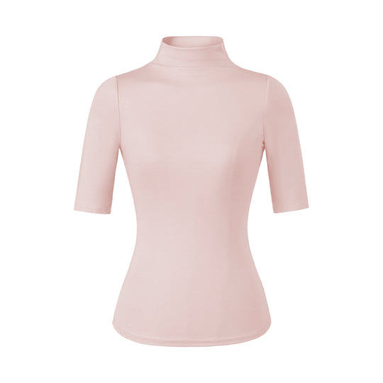 Damen Figurbetontes Stehkragen-Shirt mit halblangen Ärmeln Nord Taschen