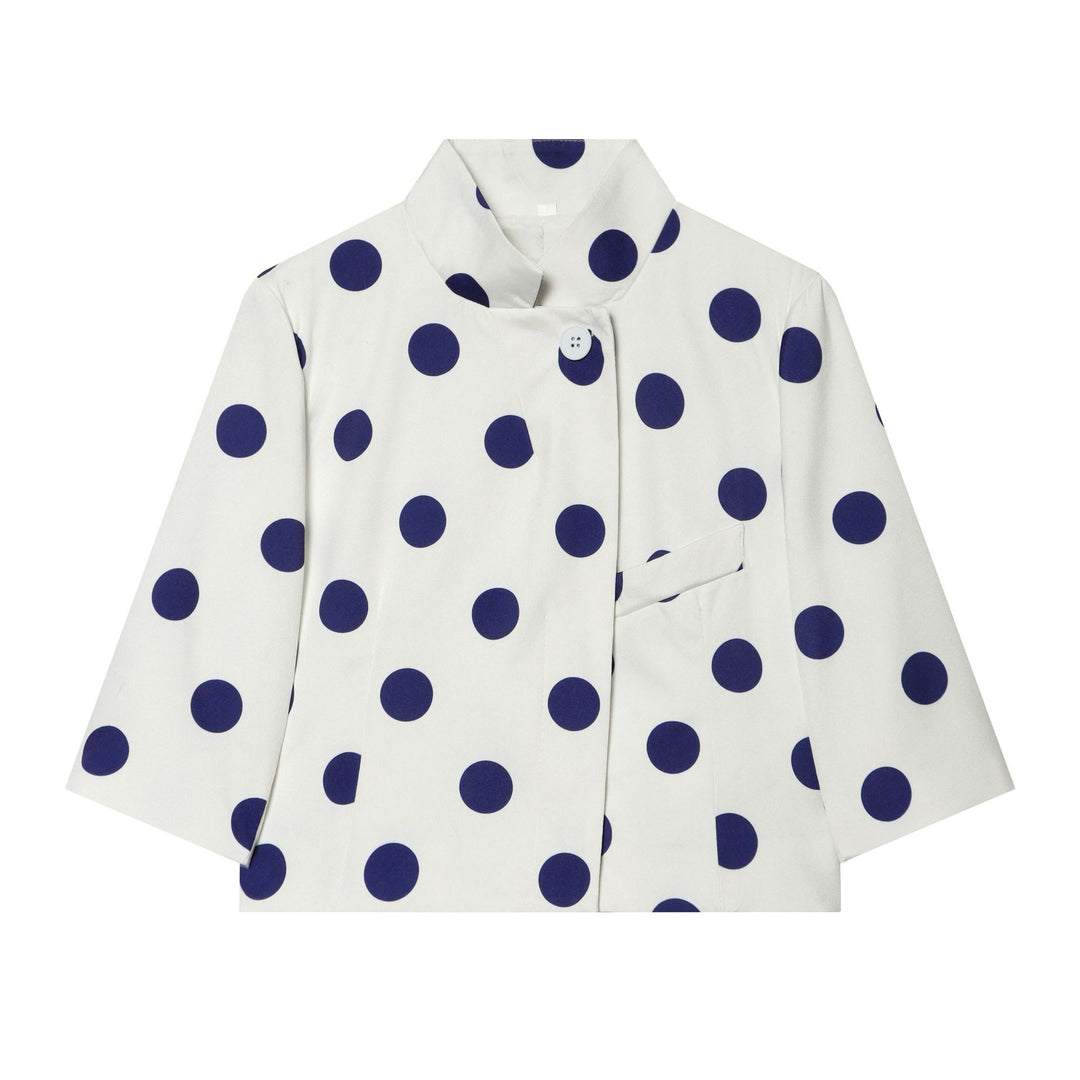 Damen Gepunktete Cropped-Boxy-Jacke mit Stehkragen und Dreiviertelärmeln Nord Taschen