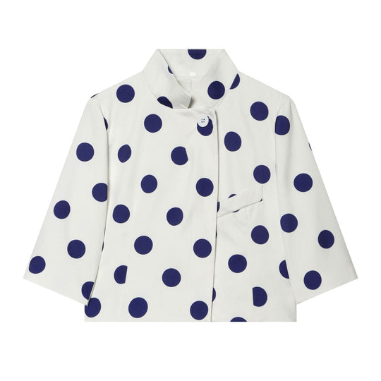 Damen Gepunktete Cropped-Boxy-Jacke mit Stehkragen und Dreiviertelärmeln Nord Taschen