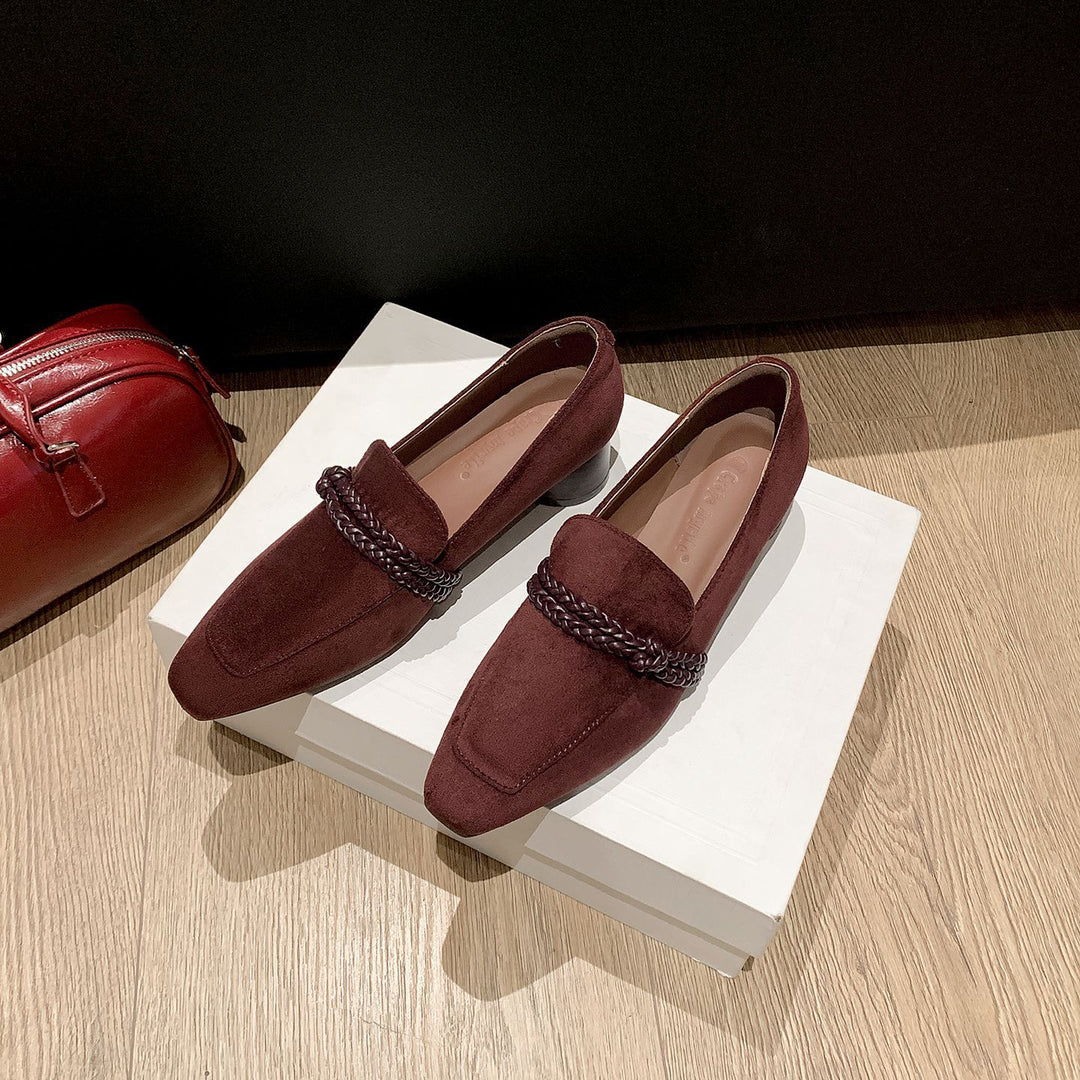 Damen Veloursleder-Loafer mit geflochtenem Riemendetail und niedrigem Blockabsatz Nord Taschen