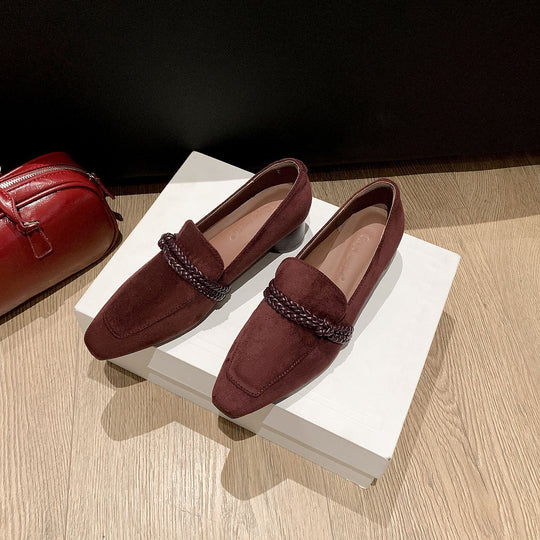 Damen Veloursleder-Loafer mit geflochtenem Riemendetail und niedrigem Blockabsatz Nord Taschen