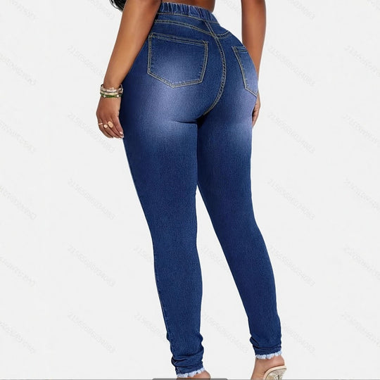 Damen High-Waist Sculpting-Jeggings im Denim‑Look mit elastischem Tunnelzugbund Nord Taschen