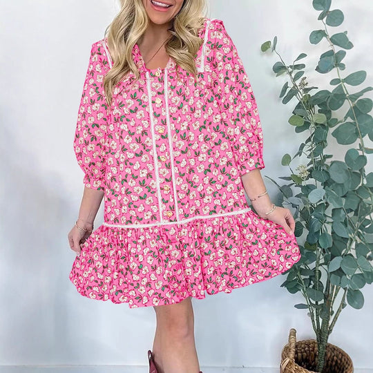 Damen Florales Mini-Hemdkleid mit übergroßem Matrosenkragen Nord Taschen