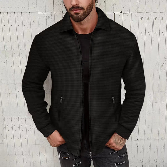 Herren minimalistische Stehkragen-Feinstrick-Übergangsjacke mit Zwei-Wege-Reißverschluss und verdeckten Reißverschlusstaschen Nord Taschen