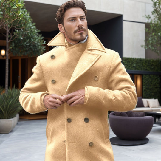 Herren Doppelreihiger Wollmantel mit hohem Stehkragen und taillierter Silhouette Nord Taschen