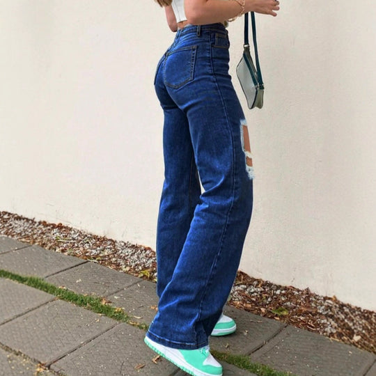 Damen High-Waist Flared-Jeans im Retro-Bootcut mit kniehohen Cut-Outs und Five-Pocket-Design Nord Taschen