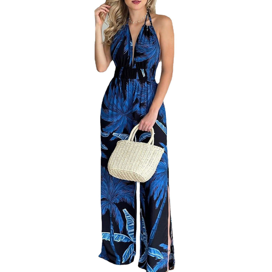 Damen eleganter Jumpsuit mit Spaghettiträgern und hohen Seitenschlitzen