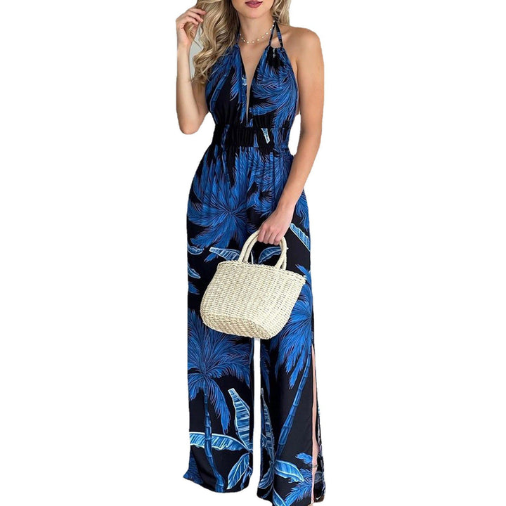 Damen eleganter Jumpsuit mit Spaghettiträgern und hohen Seitenschlitzen