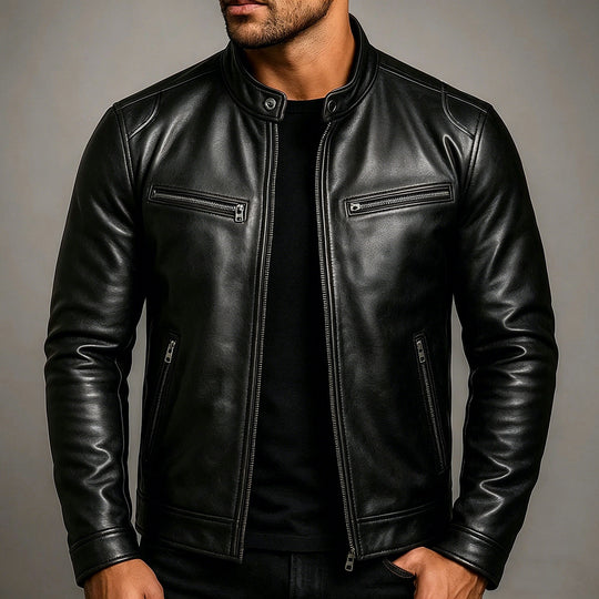 Herren Lederjacke im Vintage-Suede-Look mit Stehkragen und Reißverschlusstaschen Nord Taschen