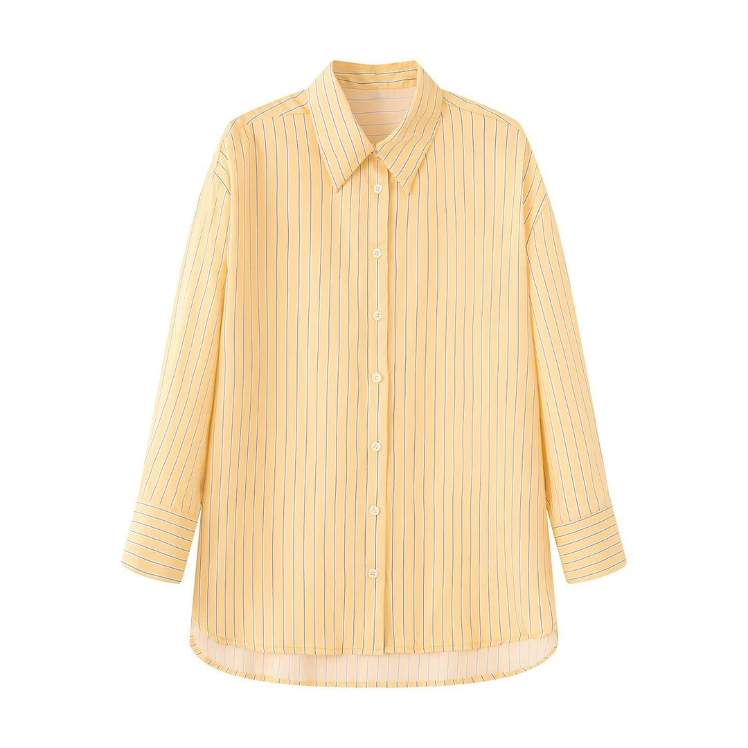 Damen Oversize-Longbluse mit Nadelstreifen, Hemdkragen und abgerundetem Saum Nord Taschen