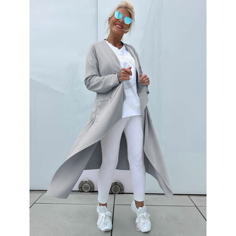 Damen Langer Fließender Longcardigan mit Wasserfall-Saum und Eingrifftaschen Nord Taschen