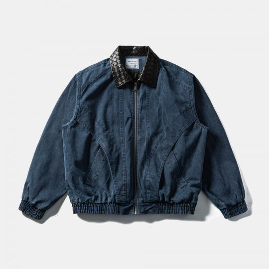 Herren Kastige Denim-Blousonjacke mit gesteppter Lederkragen und Elastikbund Nord Taschen