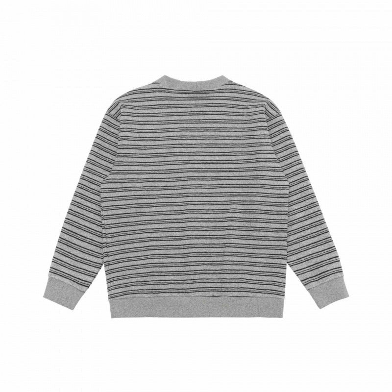 Unisex Gestreifte Boxy-Strickjacke mit V‑Ausschnitt, Knopfleiste und gerippten Abschlüssen Nord Taschen