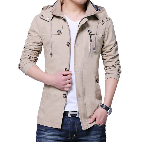 Herren leichte Baumwoll-Fieldjacke mit Kapuze, zweifachem Verschluss und Rollärmel Nord Taschen