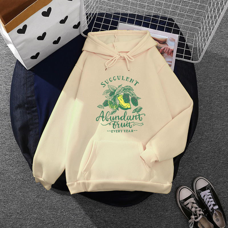 Damen nan Kapuzenpullover im Relaxed-Fit mit botanischer Frucht-Illustration und Kängurutasche Nord Taschen