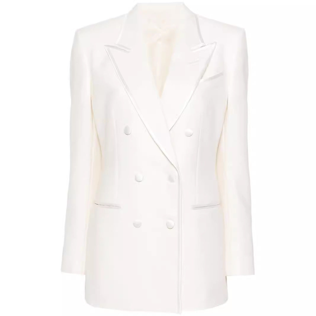 Damen Doppelreihiges Longblazer‑Hosenanzug mit Marlene‑Weitbeinhose und schlanker Silhouette Nord Taschen