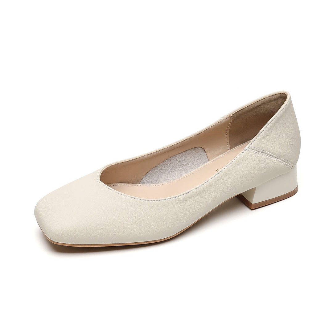 Damen elegante Ballerinas mit quadratischer Kappe und komfortablem Blockabsatz