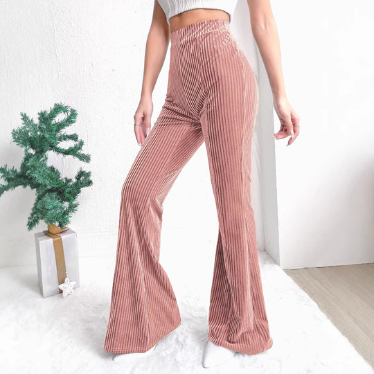 Damen Hochtaillierte Samt‑Cordhose mit Plissee‑Optik und weitem Bein Nord Taschen