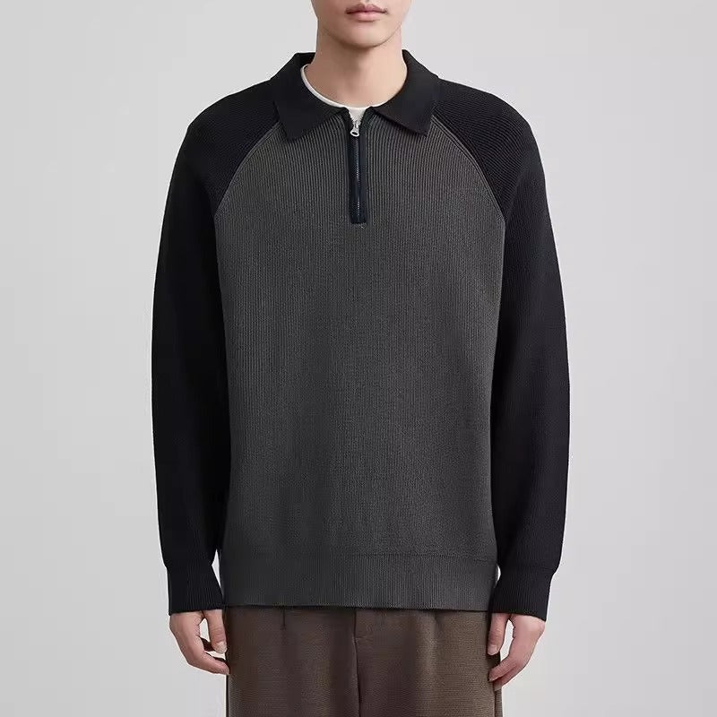 Herren Feinstrick-Halbzip-Pullover mit Polokragen und Raglanärmeln Nord Taschen