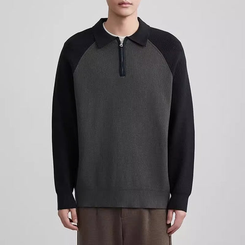 Herren Feinstrick-Halbzip-Pullover mit Polokragen und Raglanärmeln Nord Taschen