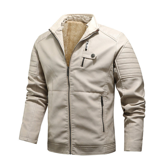 Herren schlanker Kunstleder‑Fieldblouson mit Stehkragen, Brustpattentaschen und Reißverschluss Nord Taschen