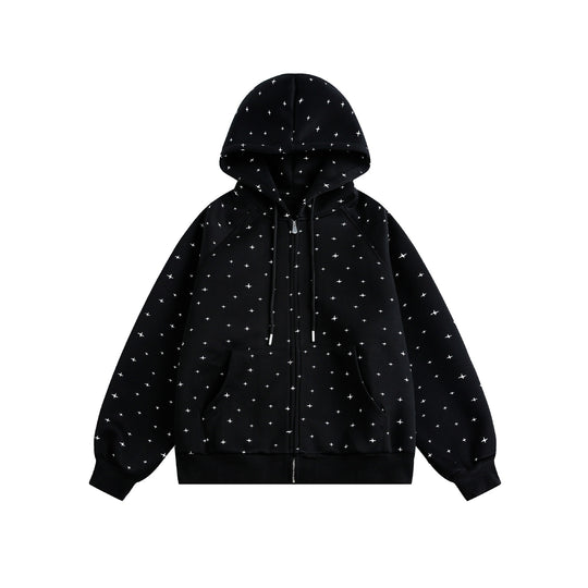 Unisex Oversize-Kapuzenjacke mit Sternchen-Print und durchgehendem Reißverschluss Nord Taschen