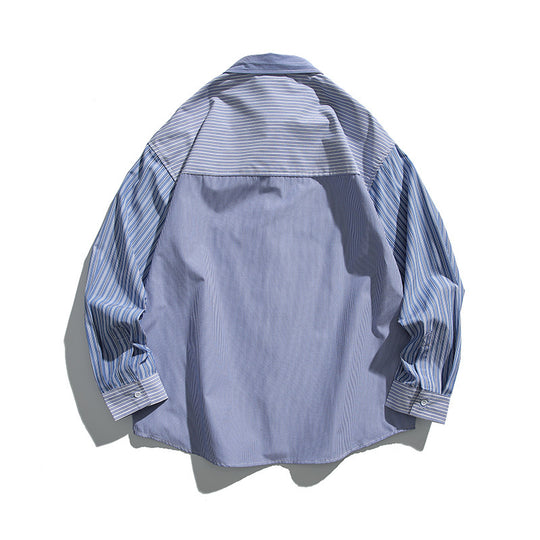 Unisex Oversize-Überhemd mit kontrastierenden Streifenpaneelen und Brustklappentasche Nord Taschen