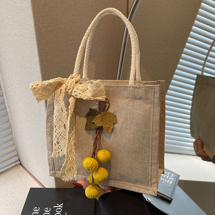 Damen Jute-Tasche mit dekorativem Spitzenband und verspielter Applikation Nord Taschen