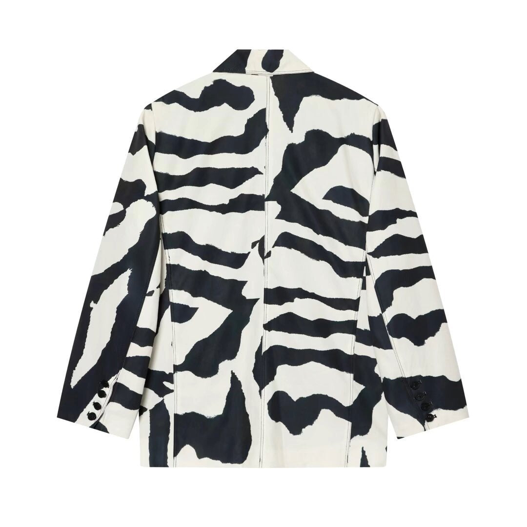 Damen Oversize-Blazer mit Zebra-Print, Ein-Knopf-Verschluss und aufgesetzten Pattentaschen Nord Taschen