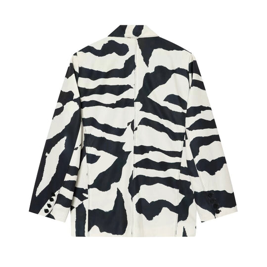 Damen Oversize-Blazer mit Zebra-Print, Ein-Knopf-Verschluss und aufgesetzten Pattentaschen Nord Taschen