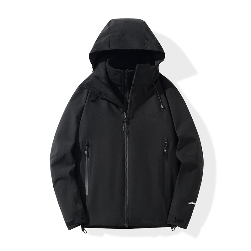 Herren Softshell-Hybridjacke mit Kapuze, getapten Reißverschlüssen und verstellbarem Saum Nord Taschen