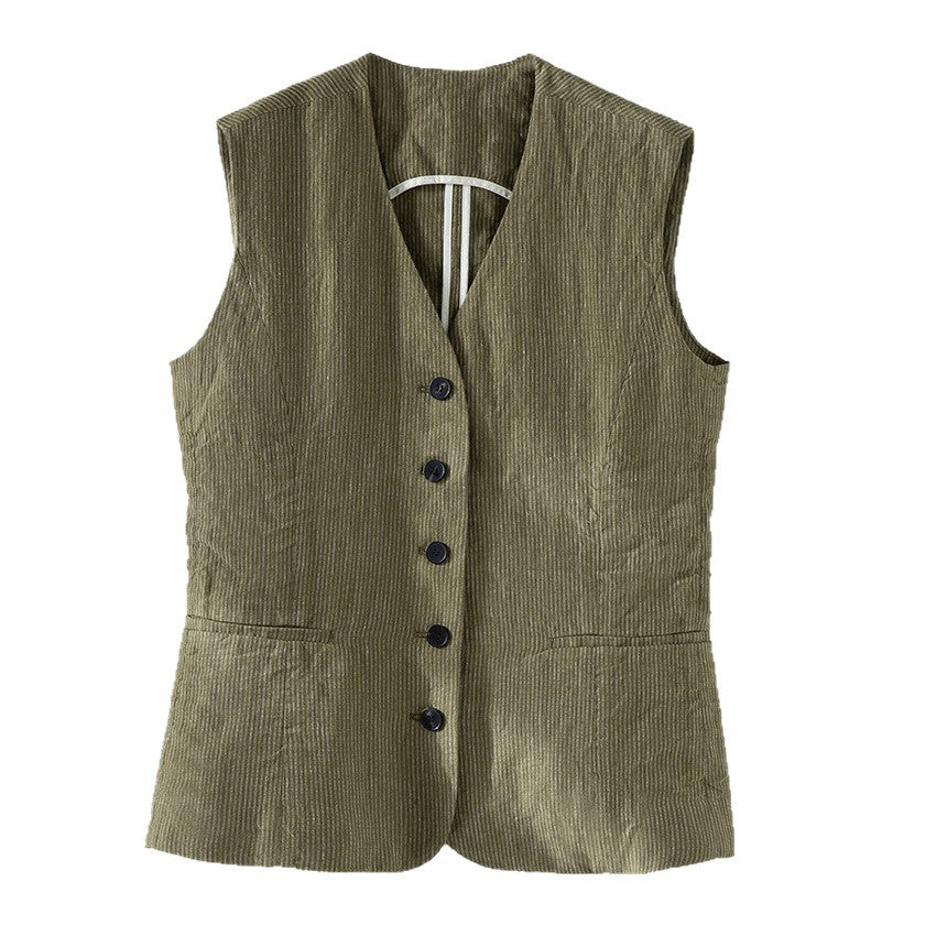 Damen Taillierte Cordweste mit V‑Ausschnitt und Eingrifftaschen Nord Taschen