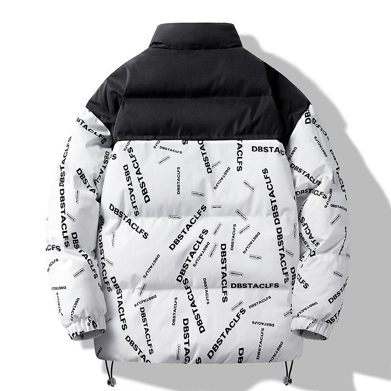 Herren Gepolsterte Steppjacke mit grafischem Schrift-Print, Stehkragen und verstellbarem Saum Nord Taschen