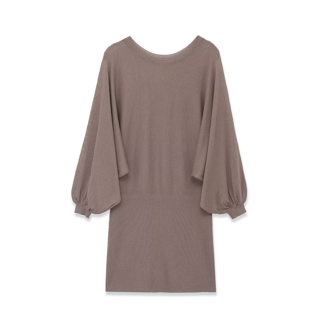 Damen Strickkleid mit überschnittenem Fledermaus-Poncho und Ballonärmeln Nord Taschen