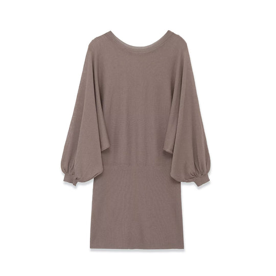 Damen Strickkleid mit überschnittenem Fledermaus-Poncho und Ballonärmeln Nord Taschen