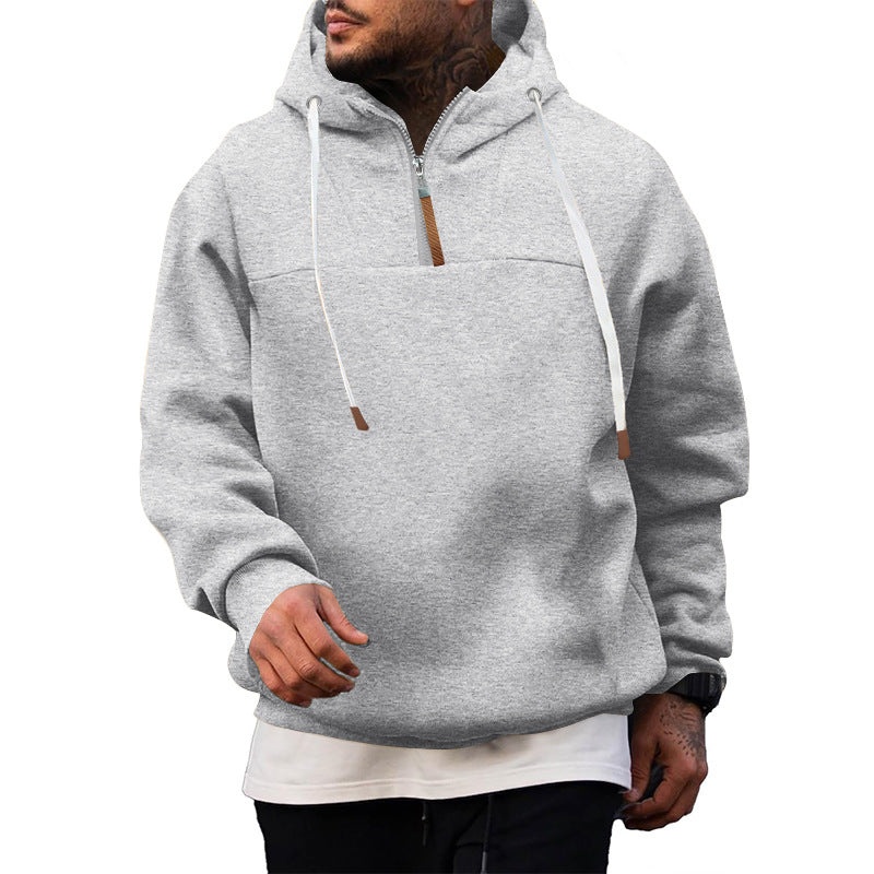 Herren Fleece-Halbzip-Hoodie mit Kapuze, Kordelzug und elastischen Bündchen Nord Taschen