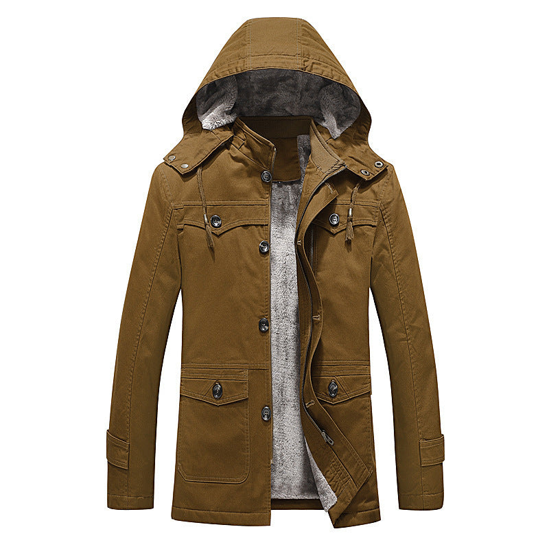 Herren wattierter Canvas-Parka mit fester Kapuze, kuscheligem Teddy-Innenfutter und Mehrfach-Taschen Nord Taschen