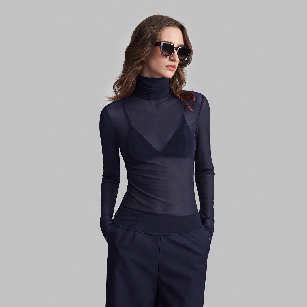 Damen Transparente Turtleneck-Bluse mit figurformendem Schnitt Nord Taschen