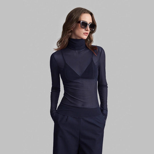 Damen Transparente Turtleneck-Bluse mit figurformendem Schnitt Arvani