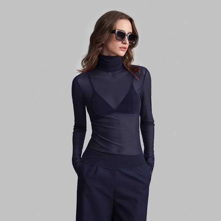 Damen Transparente Turtleneck-Bluse mit figurformendem Schnitt Nord Taschen