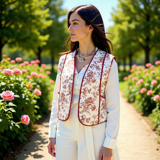 Damen Gesteppte Weste im Landhausstil mit floraler Toile‑Optik und Eingrifftaschen Nord Taschen