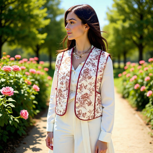 Damen Gesteppte Weste im Landhausstil mit floraler Toile‑Optik und Eingrifftaschen Nord Taschen