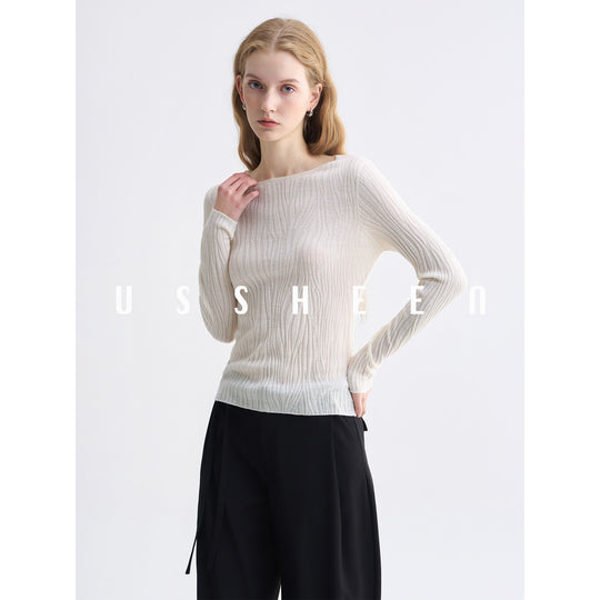 Damen Feinstrick-Longsleeve mit Boot-Ausschnitt und Strukturstrick Nord Taschen