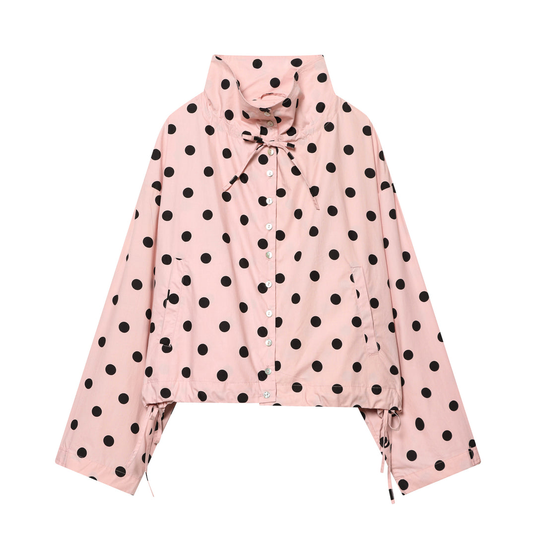 Damen 70+ gepunktete Cropped-Übergangsjacke mit Stehkragen und Kordelzug Nord Taschen