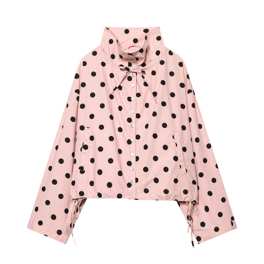 Damen 70+ gepunktete Cropped-Übergangsjacke mit Stehkragen und Kordelzug Nord Taschen
