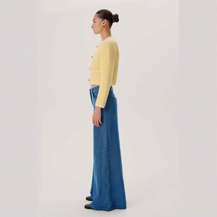 Damen hochgeschnittene Palazzo-Denim-Jeans mit betonter Mittelnaht und extra weitem Saum Nord Taschen