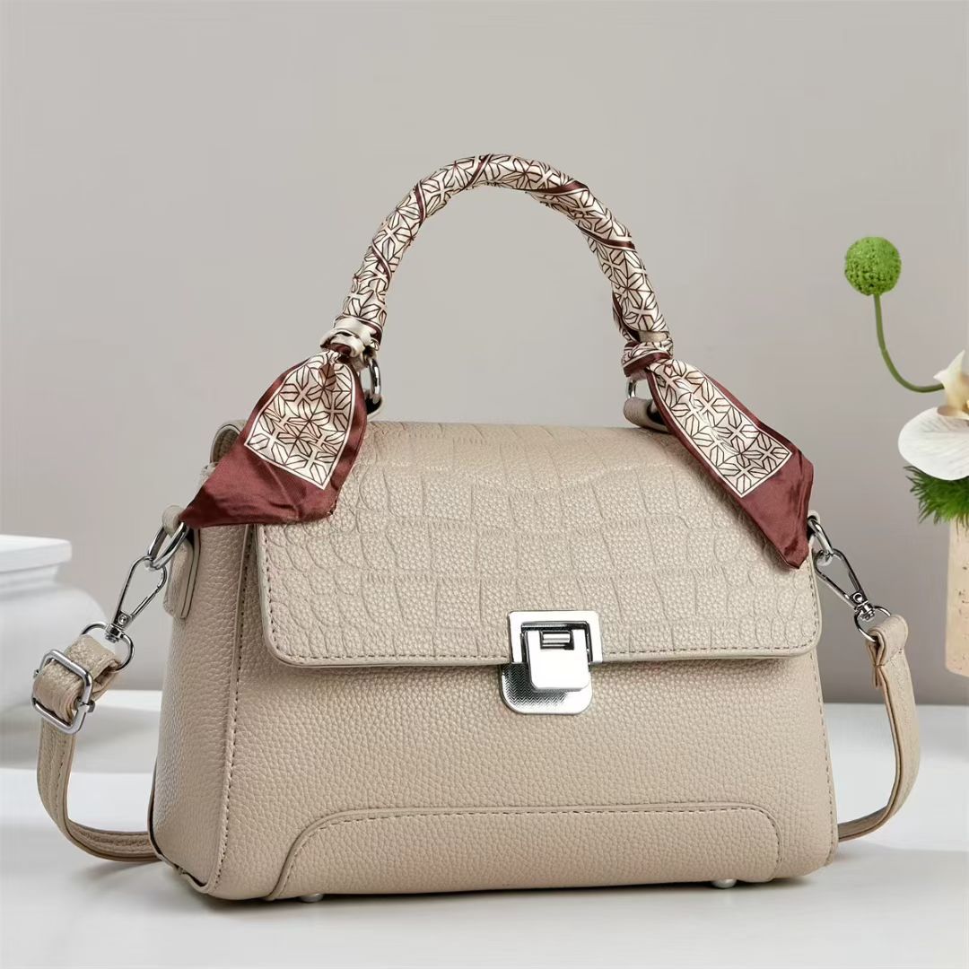 Damen elegante Handtasche mit abnehmbarem Tragegurt und dekorativem Schal Nord Taschen