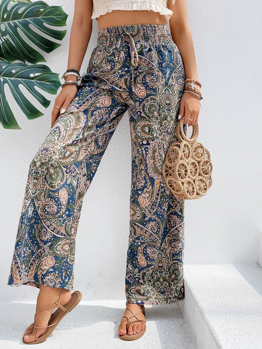 Damen Weite Sommerhose in Leinenoptik mit elastischem Bund und Paisley‑Print Nord Taschen